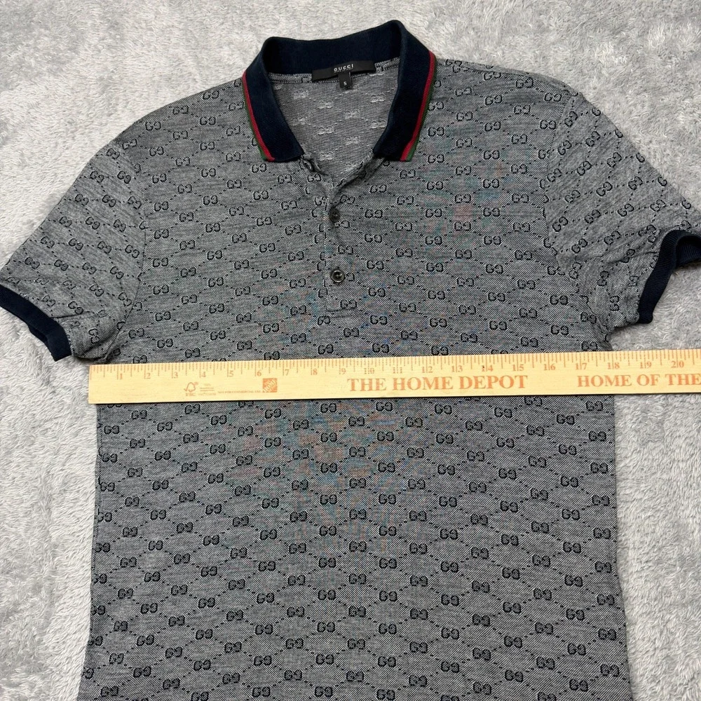 Gucci Polo Shirt Mens S Small Gray GG Monogram Designer Made in Italy